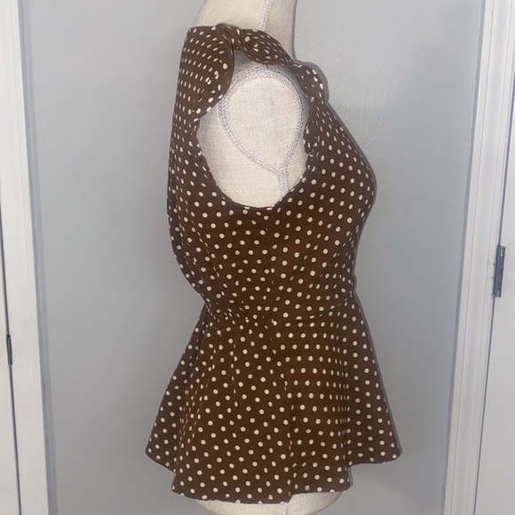 Monteau Sleeveless Polka Dot Wrap Peplum Blouse - Picture 3 of 9